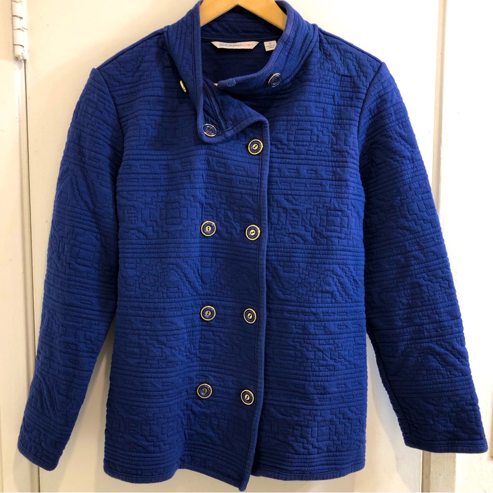 Isaac Mizrahi Live Quilted Double Breasted Jacket. Blue. Size Small.
